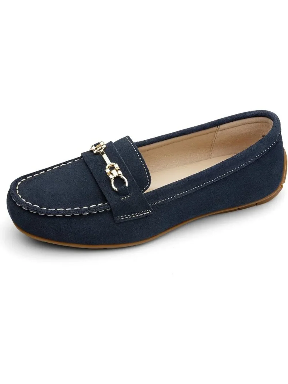 🆕Women's Navy Blue Suede Leather Comfortable Lightweight Loafers Slip-On Casual